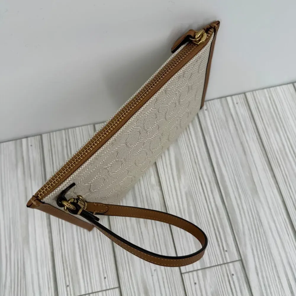 Coach wristlet M1981-89165 signature large canvas leather embossed beige brown